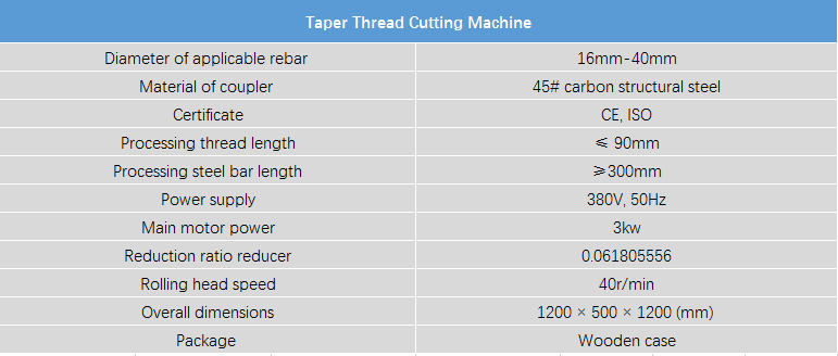 Aleono Rebar Taper Thread Cutting Machine Parameters